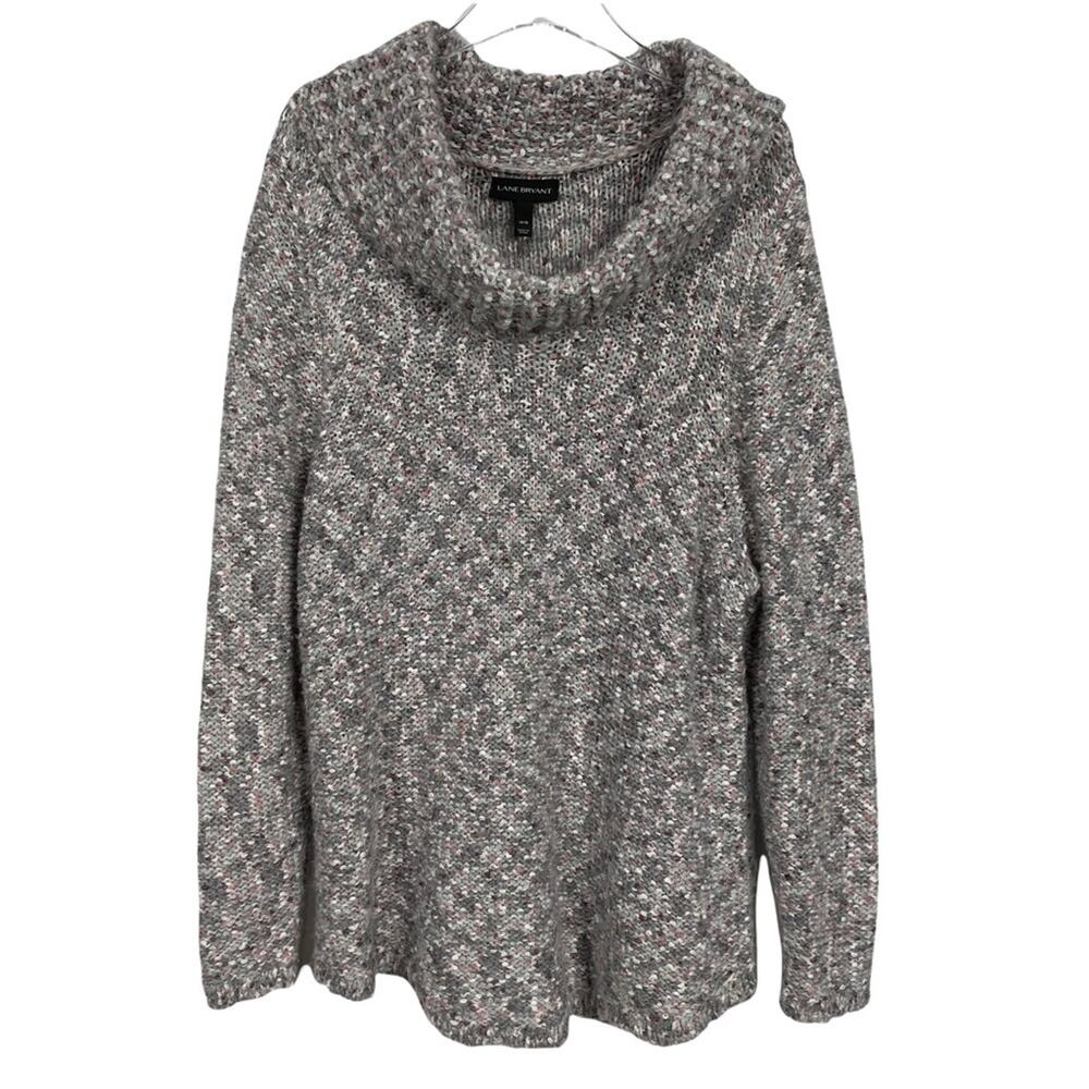 Lane Bryant Cowl Neck Chunky Knit Sweater Pink/Grey Metallic Size 14/16